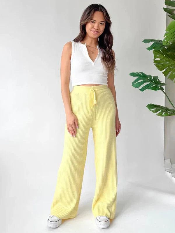 Casual Women's Trousers – High Rise Drawstring Fit -Guocali