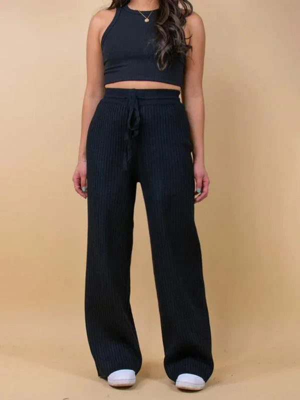 Casual Women's Trousers – High Rise Drawstring Fit -Guocali