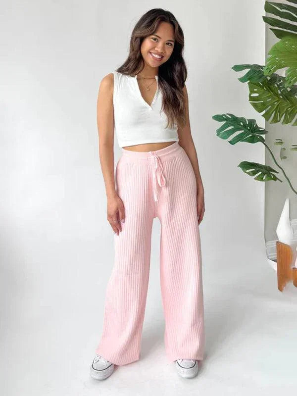 Casual Women's Trousers – High Rise Drawstring Fit -Guocali