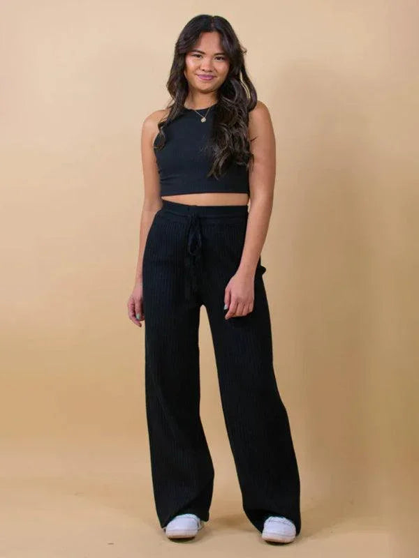 Casual Women's Trousers – High Rise Drawstring Fit -Guocali