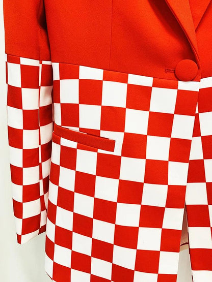 Checkered Block Blazer, Flare Pants Suit - Pantsuit - Guocali