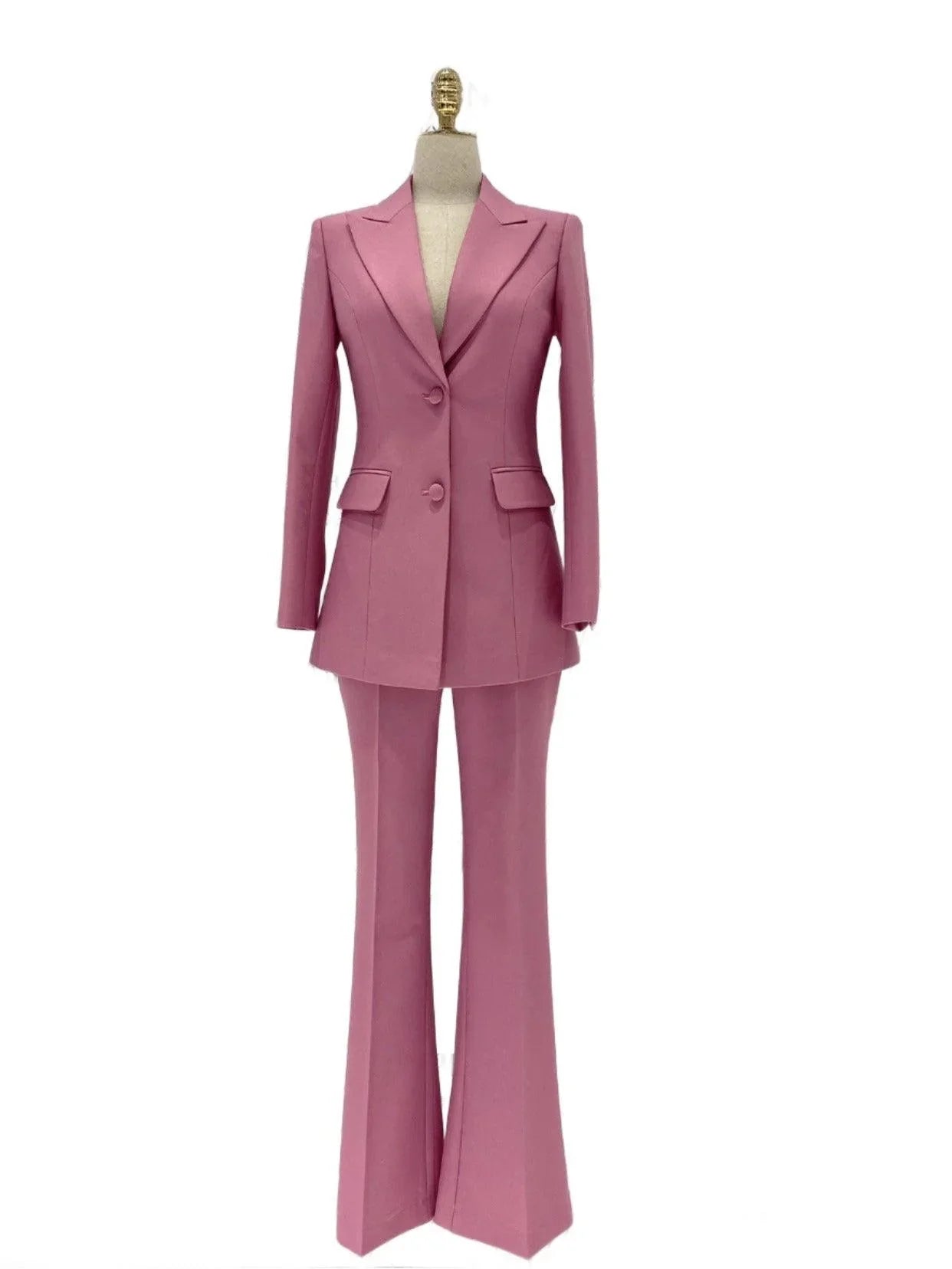 Chic Elegant Professional Women's Pant Suit - Solid Single-Breasted