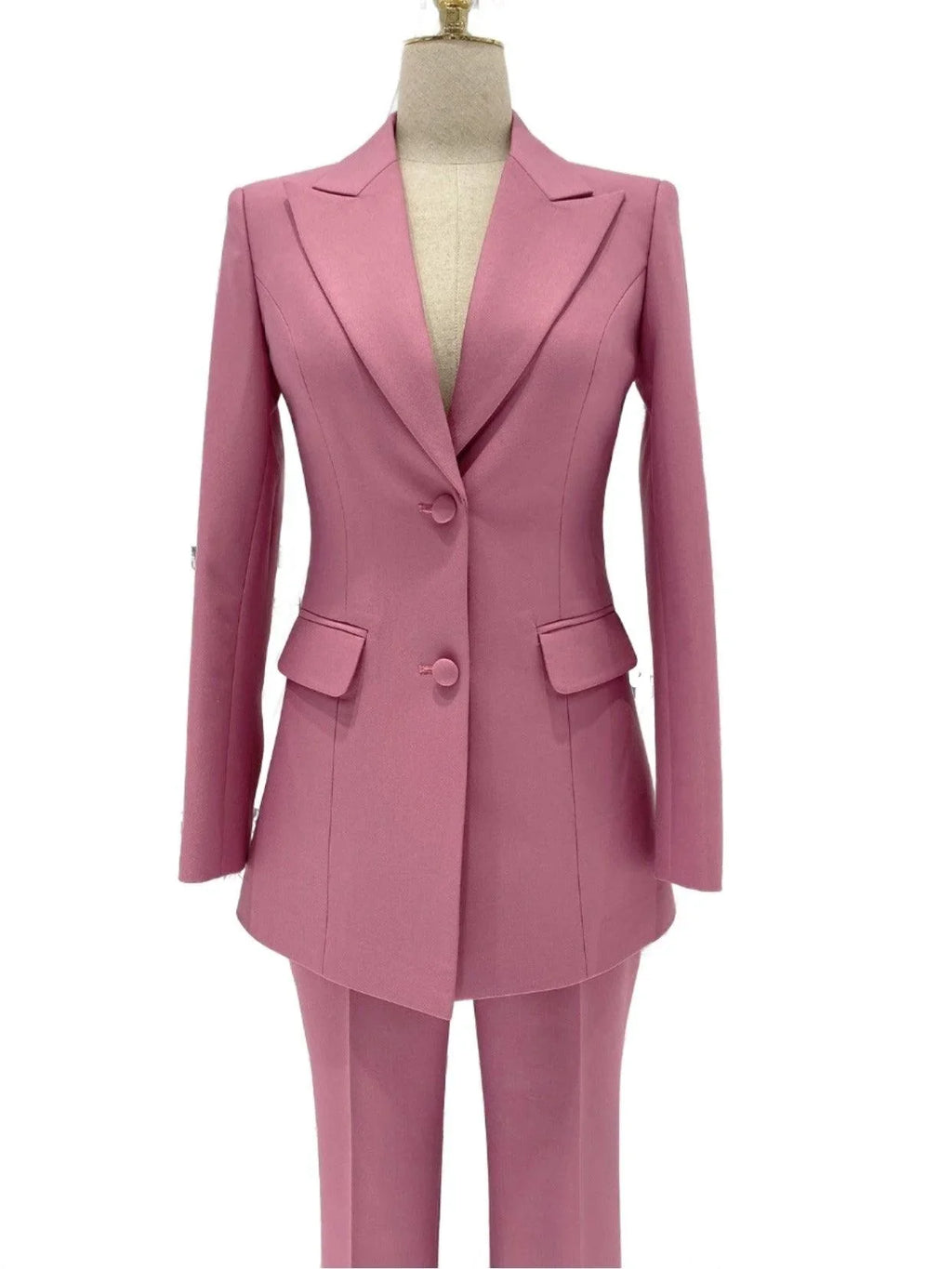 Chic Elegant Professional Women's Pant Suit - Solid Single-Breasted
