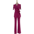Chic Elegant Women's Pant Suit - Solid Belted