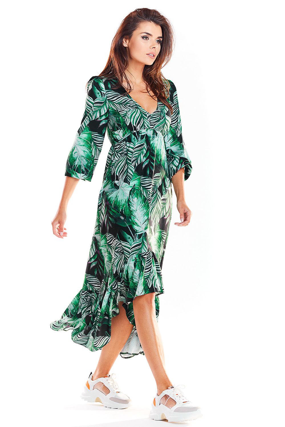 chic floral v-neck three quarter sleeves maxi day dress – Daydress | GUOCALI – view 2