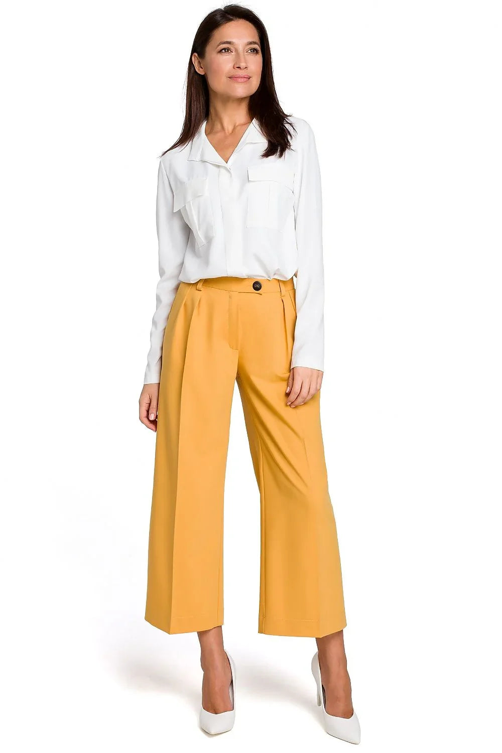 Chic Professional Elegant Casual Women Cropped Wide-Leg Pants – High-Waist Zipper Stretch -Guocali