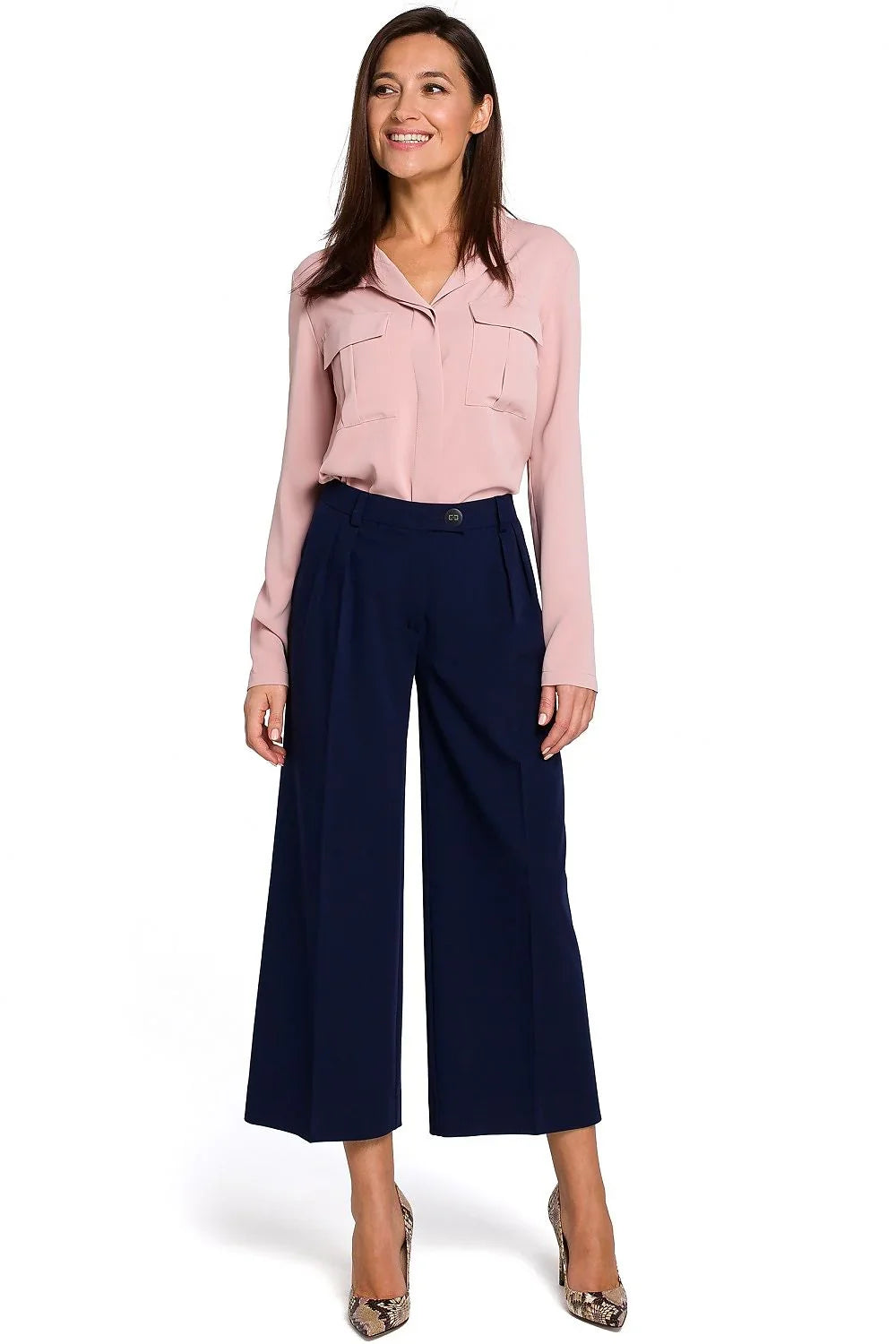 Chic Professional Elegant Women Cropped Wide-Leg Pants – High-Rise Stretchable -Guocali