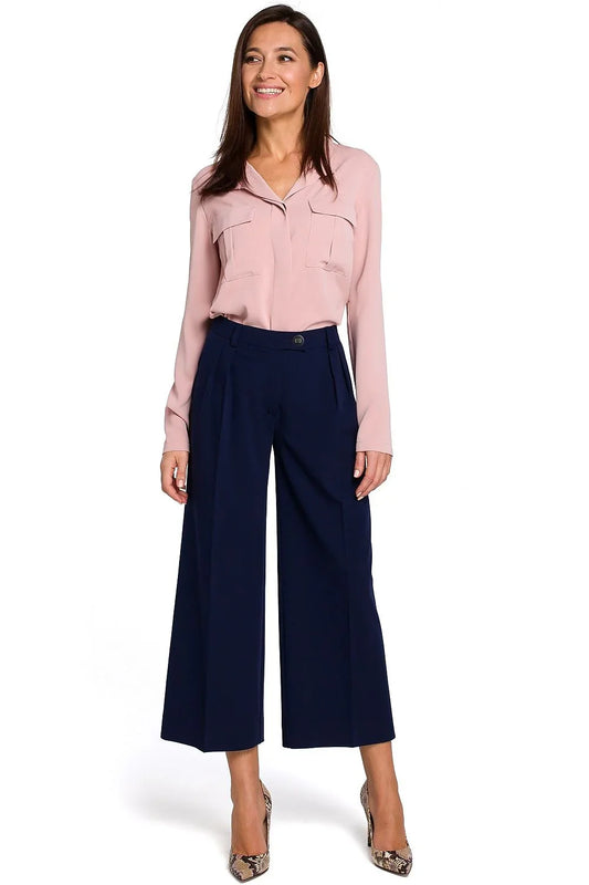 Chic Professional Elegant Women Cropped Wide-Leg Pants – High-Rise Stretchable -Guocali