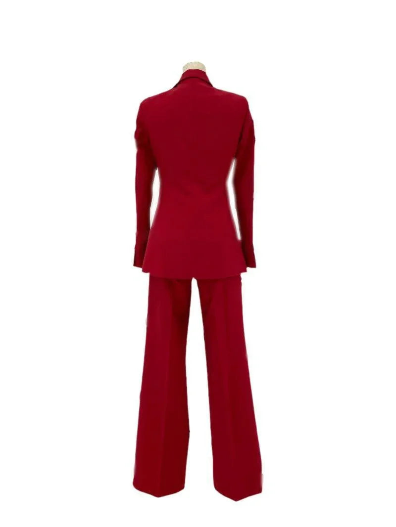 Chic, Professional, Elegant Women's Pant Suit - Solid Single-Breasted
