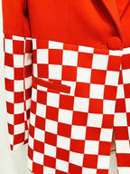 Chic Professional Women's Pant Suit - Checkered Zipper