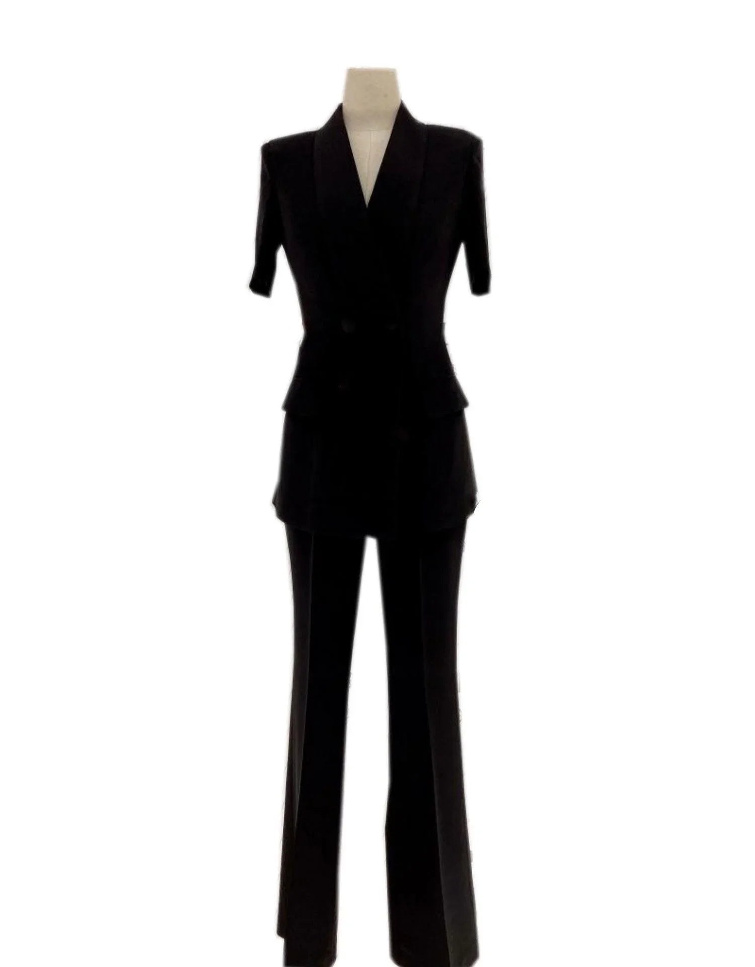 Chic, Professional Women's Pant Suit - Solid Double-Breasted