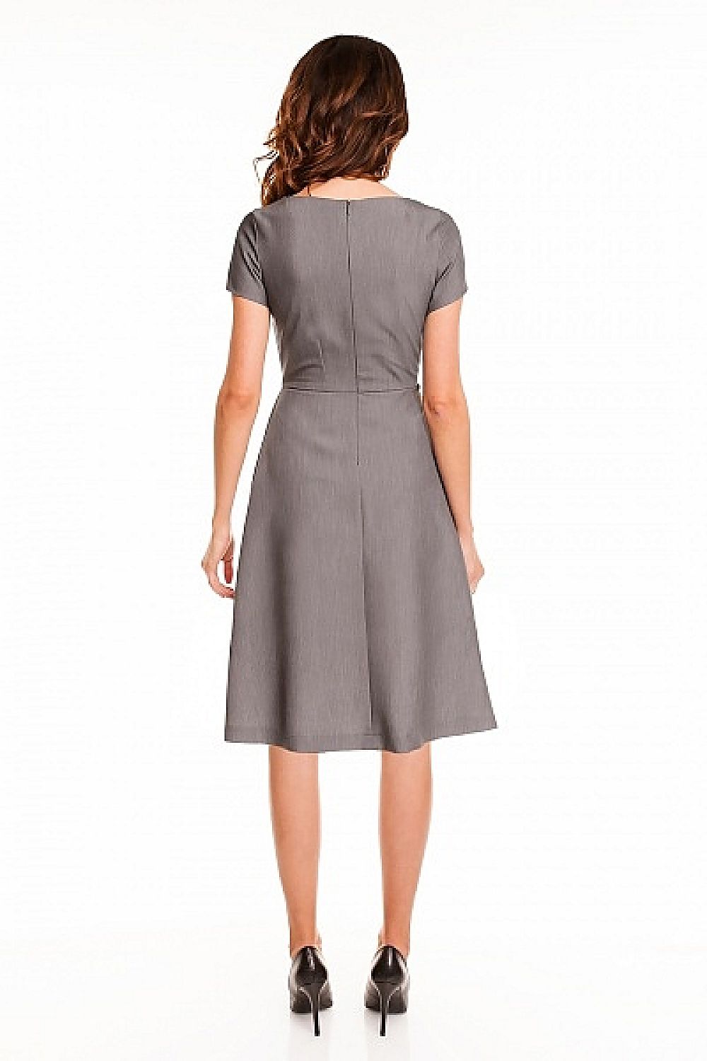 chic solid boat neck short sleeves midi day dress – Daydress | GUOCALI – view 2