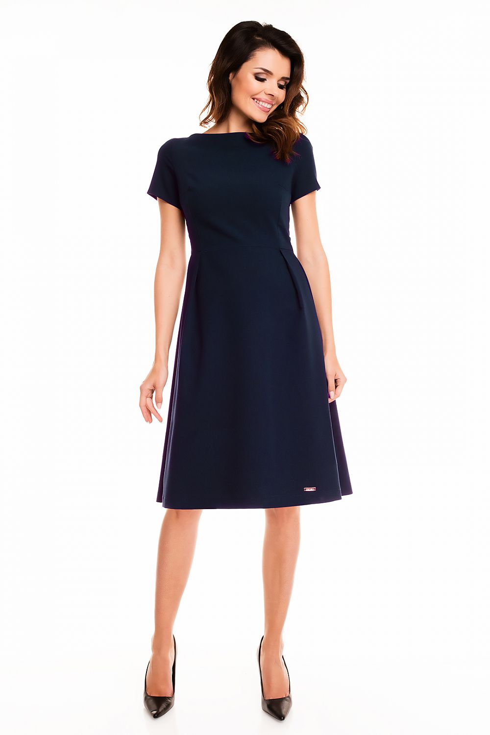 chic solid boat neck short sleeves midi day dress – Daydress | GUOCALI – view 5