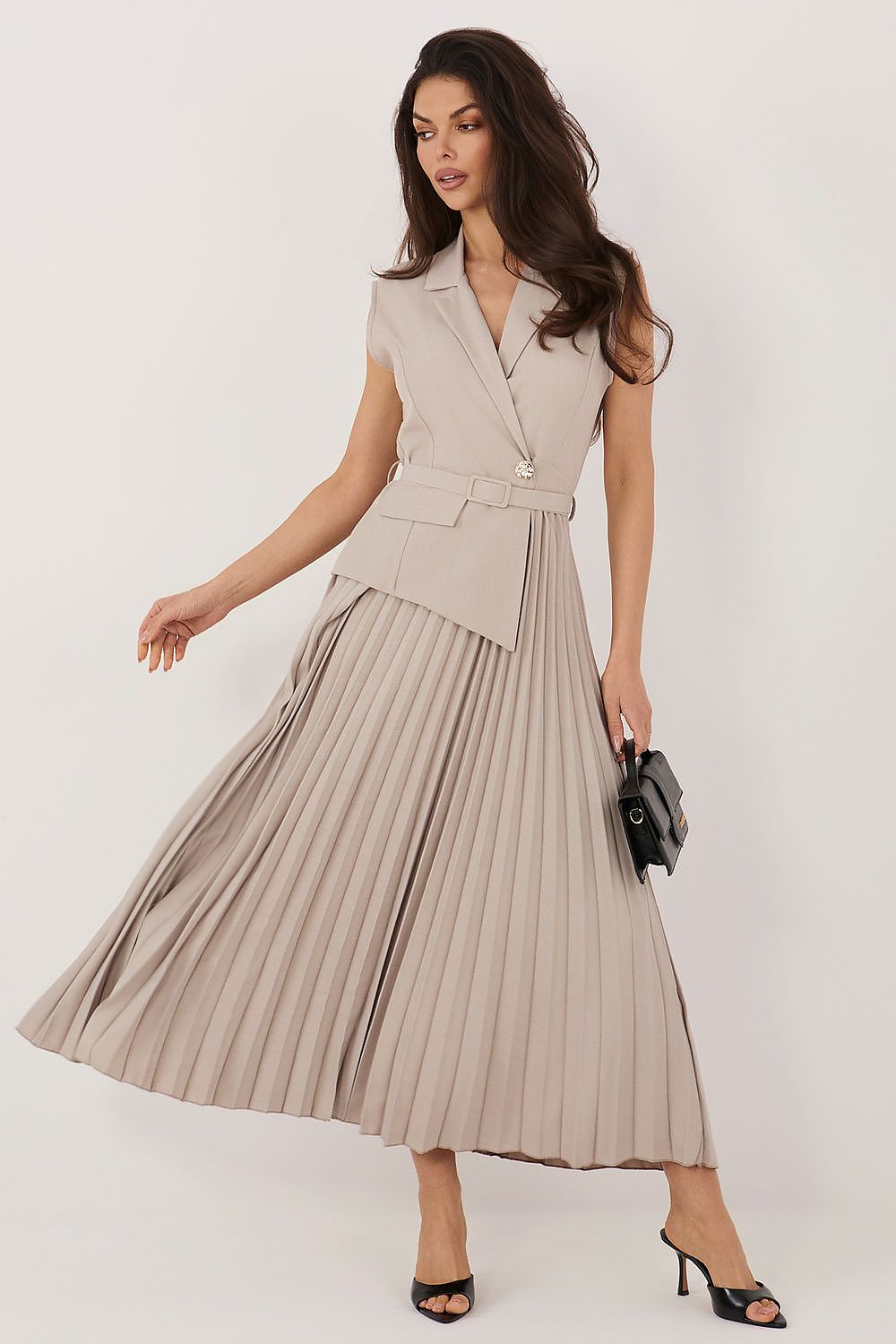 chic solid lapel collar sleeveless maxi day dress – Daydress | GUOCALI – view 5