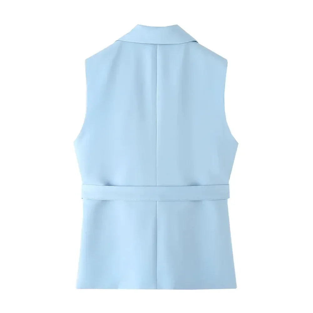 Chic Western Belted Vest Pant Suit -Guocali