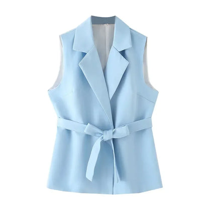 Chic Western Belted Vest Pant Suit -Guocali