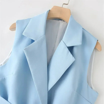 Chic Western Belted Vest Pant Suit -Guocali