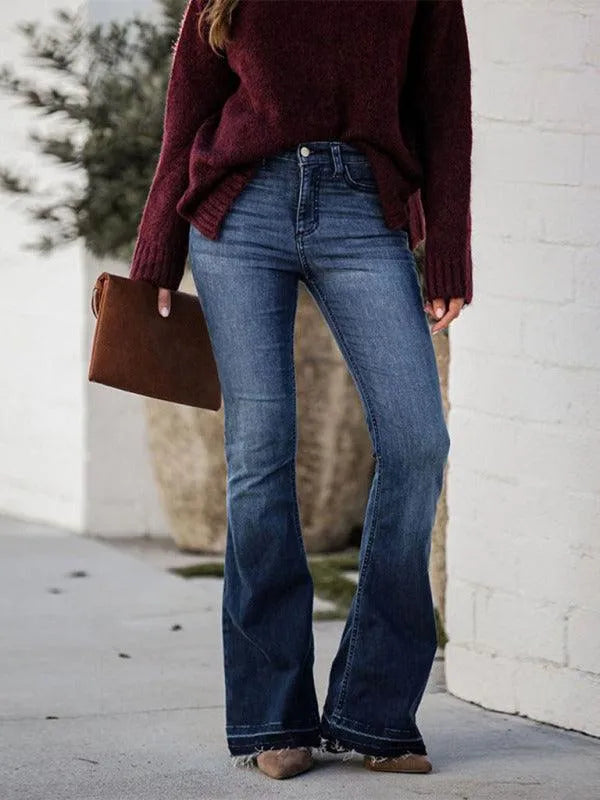 Chic Women Jeans – High-Rise Stretch Raw Hem -Guocali
