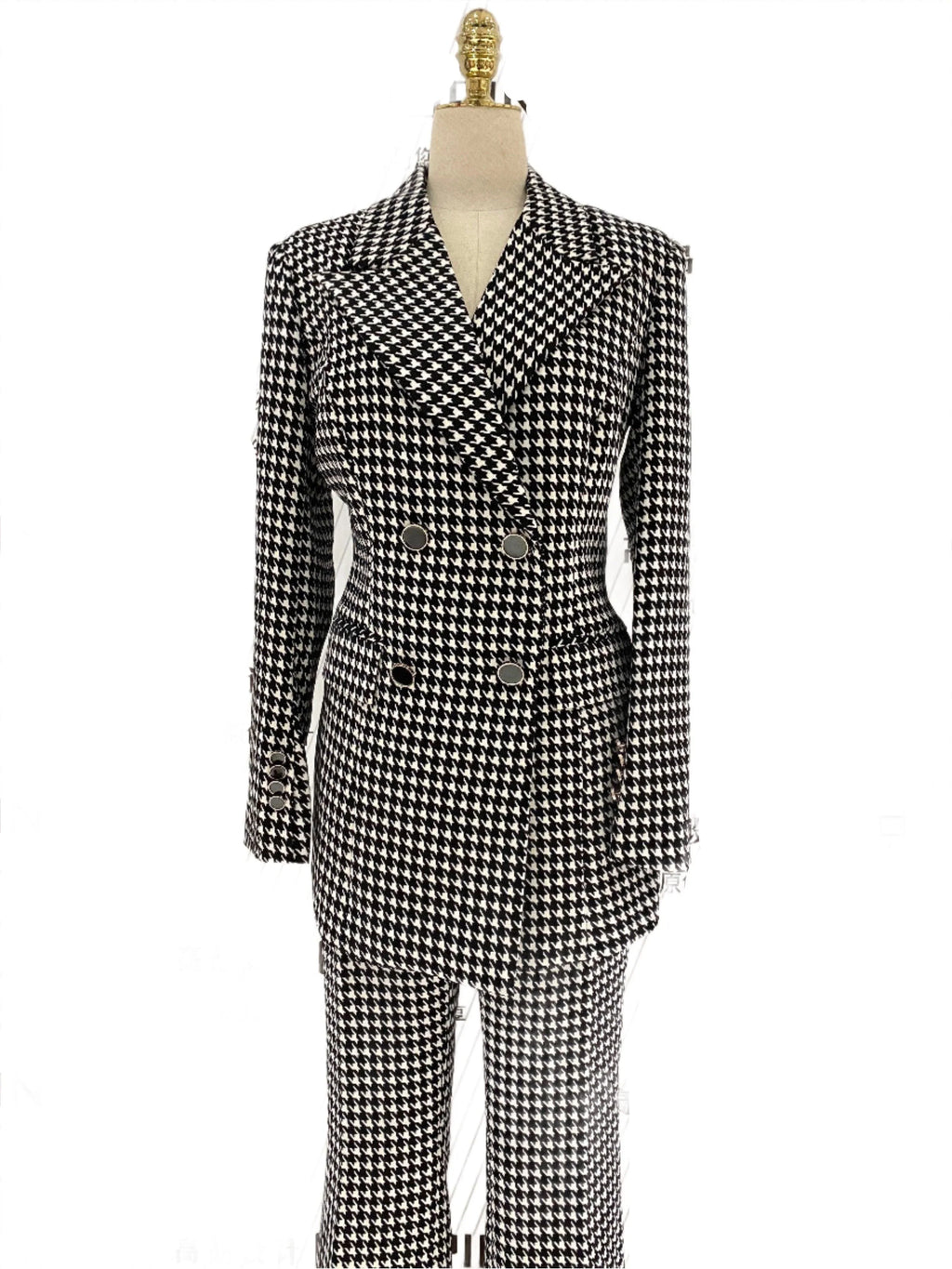 Chic Women's Pant Suit - Plaid Double-Breasted
