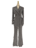 Chic Women's Pant Suit - Plaid Double-Breasted