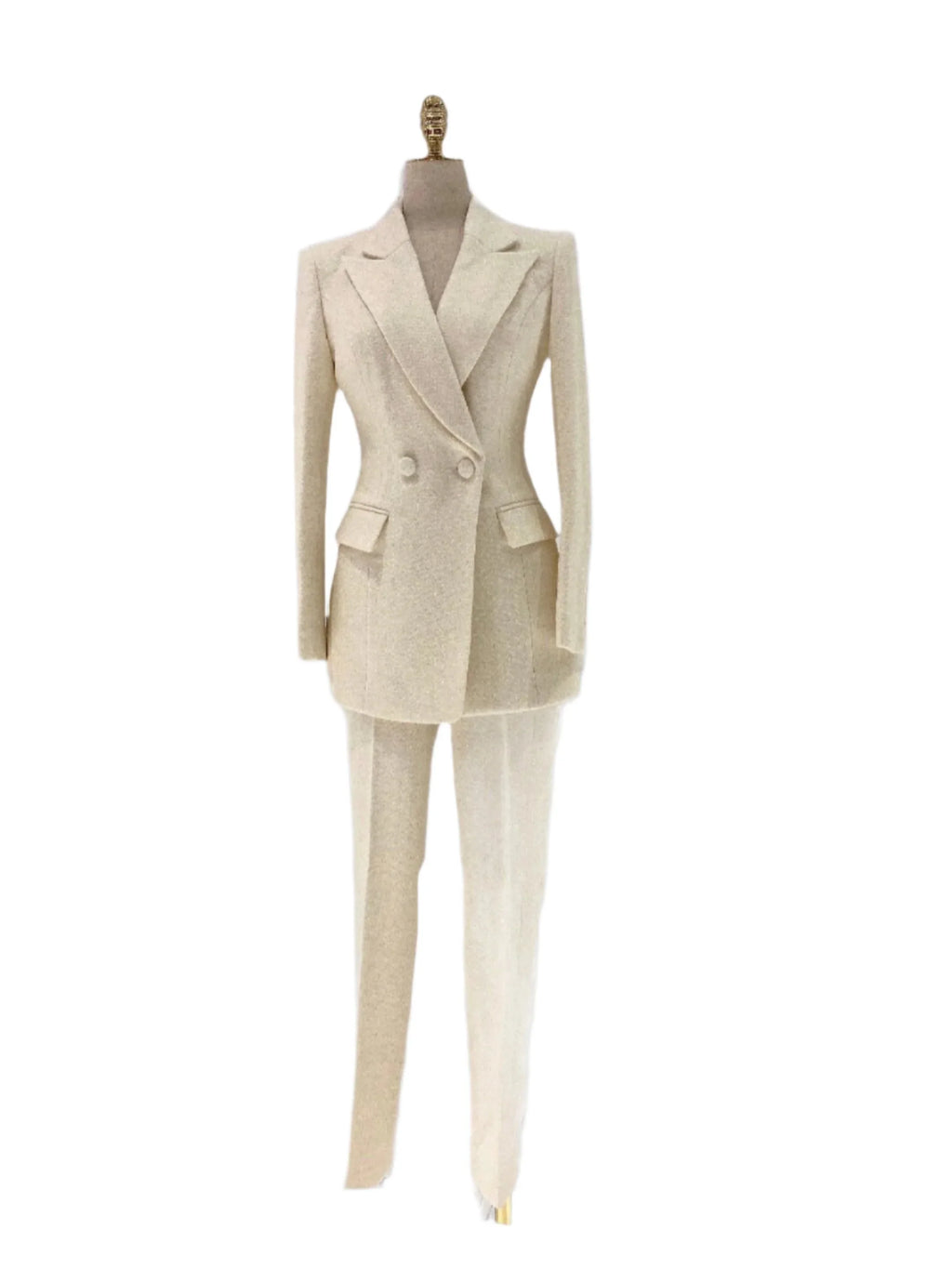 Chic Women's Pant Suit - Solid Double-Breasted