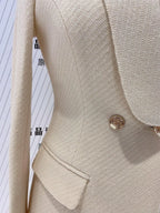 Chic Women's Pant Suit - Solid Double-Breasted, White