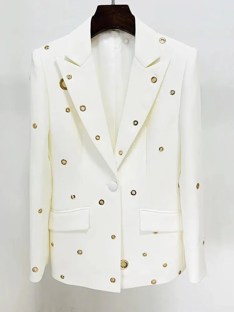 Chic Women's Pant Suit - Solid Single-Breasted, Black