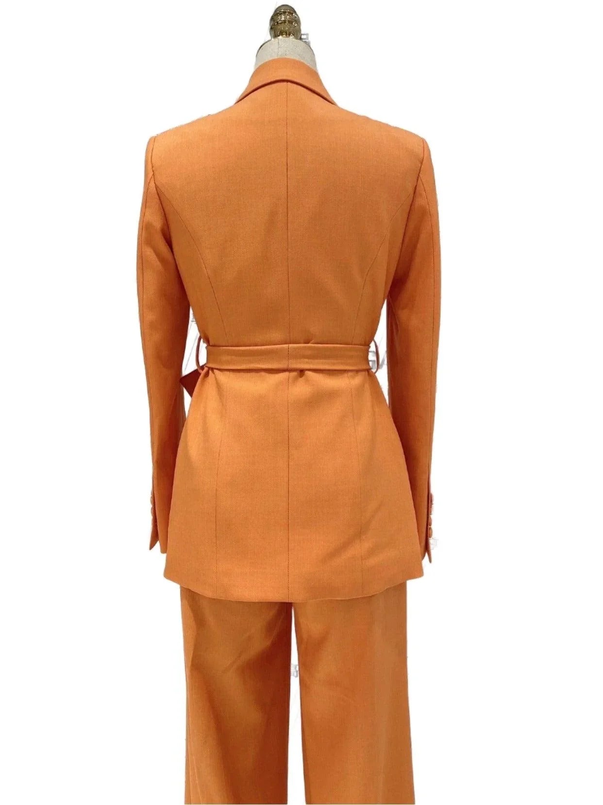Chic Women's Pant Suit - Solid Single-Breasted - Orange