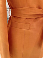 Chic Women's Pant Suit - Solid Single-Breasted - Orange