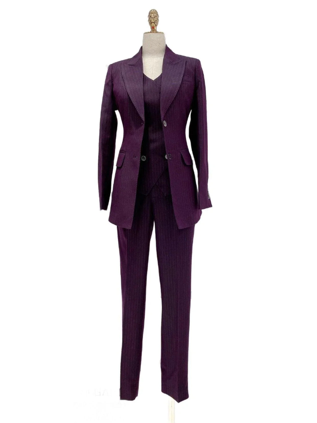 Chic Women's Pant Suit - Striped Single-Breasted - Fuchsia