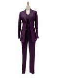Chic Women's Pant Suit - Striped Single-Breasted - Fuchsia