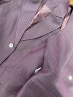 Chic Women's Pant Suit - Striped Single-Breasted - Fuchsia