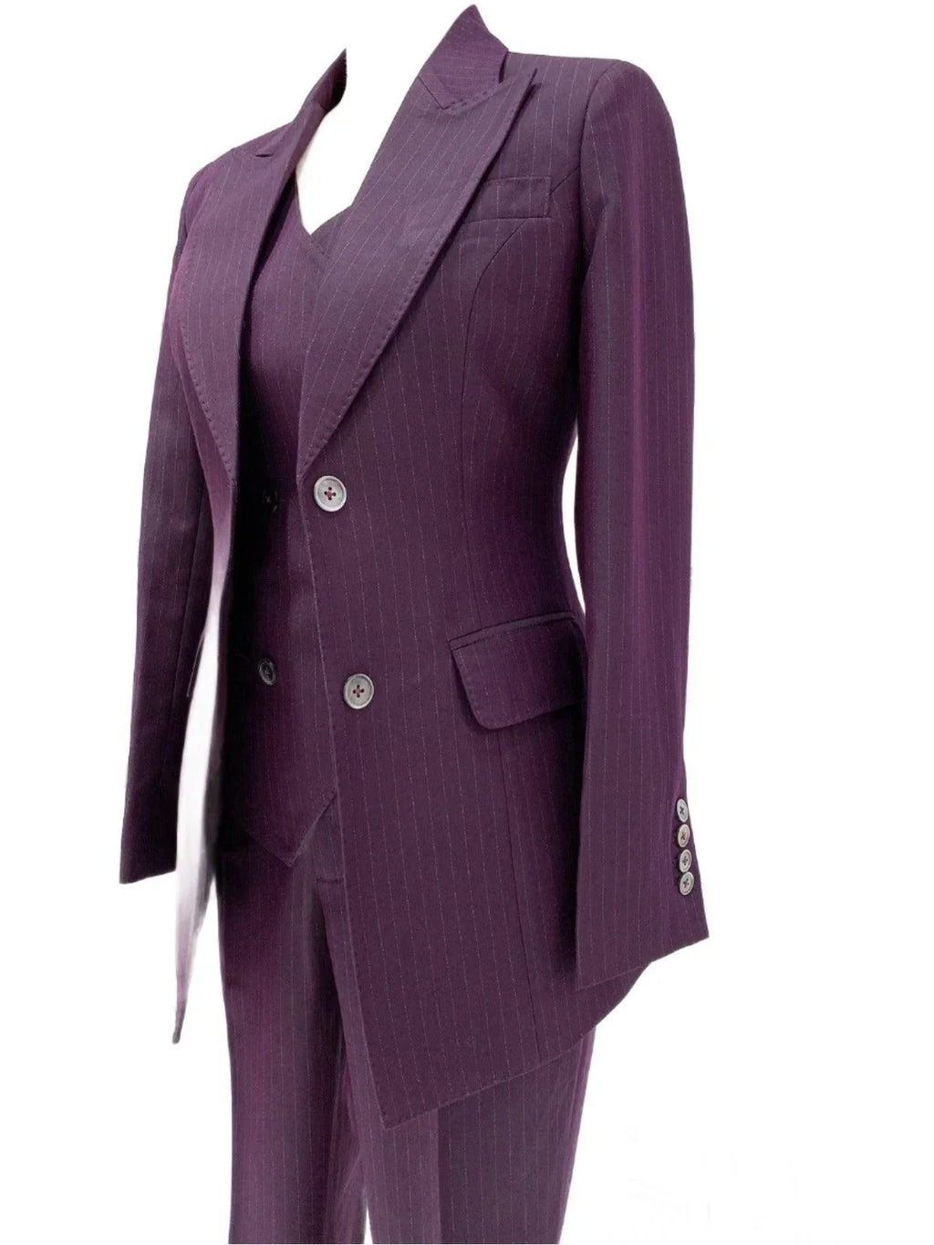 Chic Women's Pant Suit - Striped Single-Breasted - Fuchsia