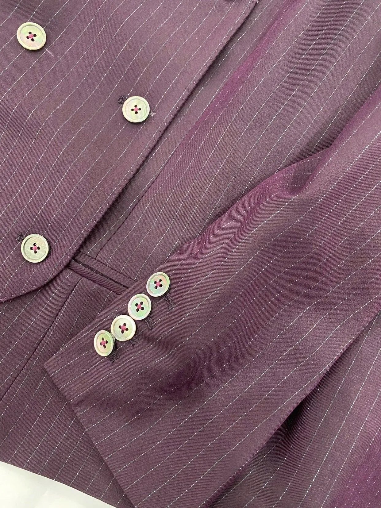 Chic Women's Pant Suit - Striped Single-Breasted - Fuchsia