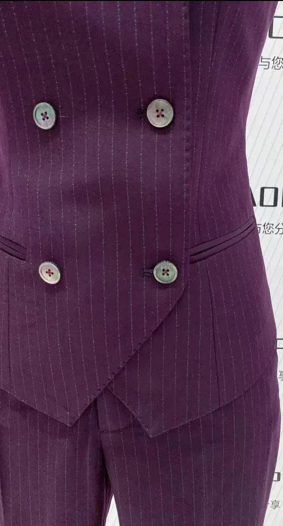 Chic Women's Pant Suit - Striped Single-Breasted - Fuchsia