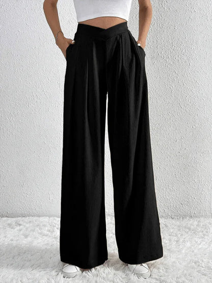 Chic Women Wide Leg Pants – High Rise Pleated -Guocali