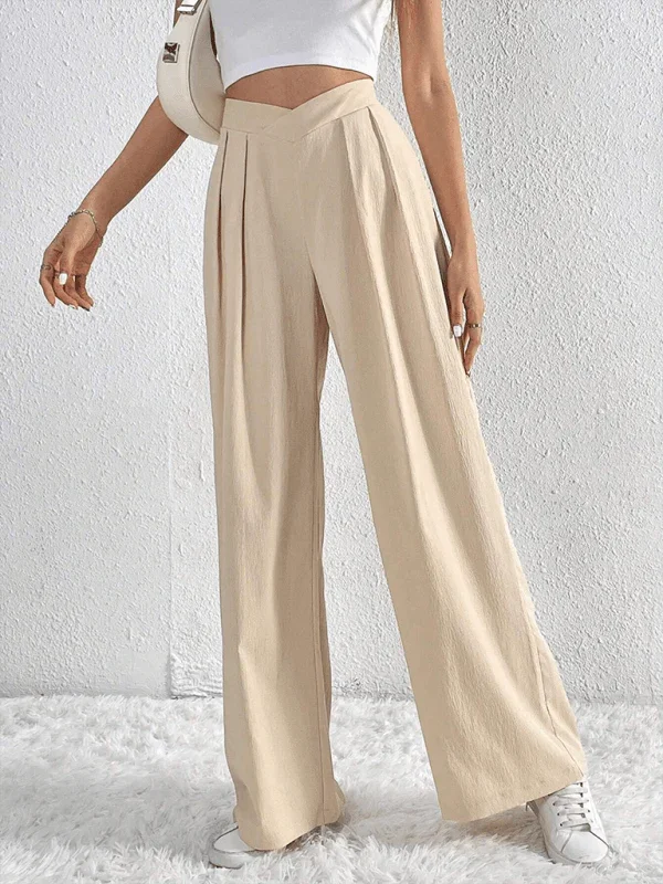 Chic Women Wide Leg Pants – High Rise Pleated -Guocali