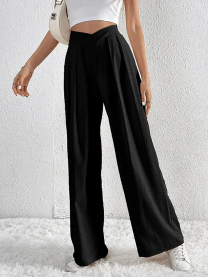 Chic Women Wide Leg Pants – High Rise Pleated -Guocali