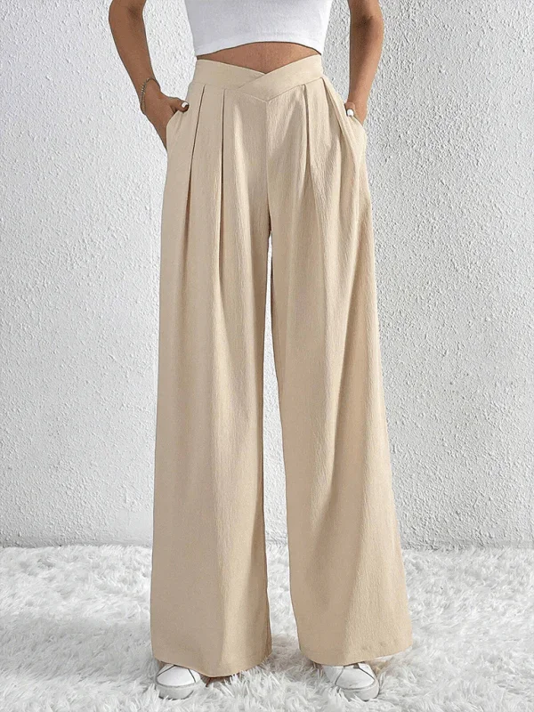 Chic Women Wide Leg Pants – High Rise Pleated -Guocali