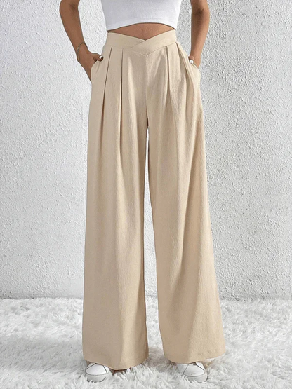 Chic Women Wide Leg Pants – High Rise Pleated -Guocali