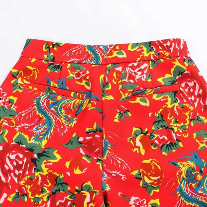 Chic Women Wide Leg Pants – High-Waist Floral -Guocali