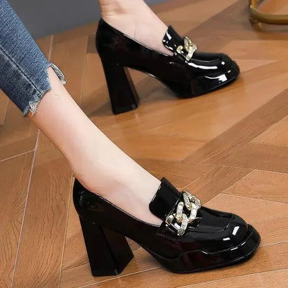 Chunky Patent Leather Platform Pumps -Guocali