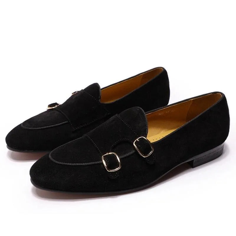 Men Apron Toe Dress Loafers - Buckles Monk Strap Formal Dress Shoes