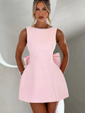 Cocktail A-Line Dress – Mini, Round Neck, Pearl Bow – Cocktail Dress | GUOCALI