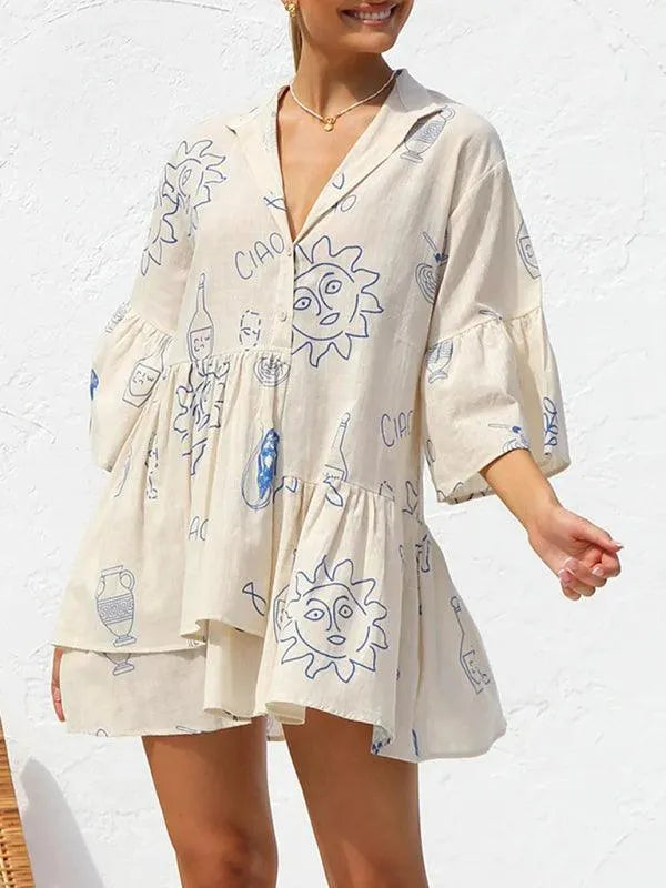 Comfortable Trumpet Sleeve Ethnic Dress -Guocali