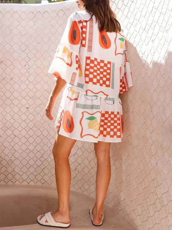 Comfortable Trumpet Sleeve Ethnic Dress -Guocali