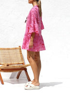 Comfortable Trumpet Sleeve Ethnic Dress -Guocali