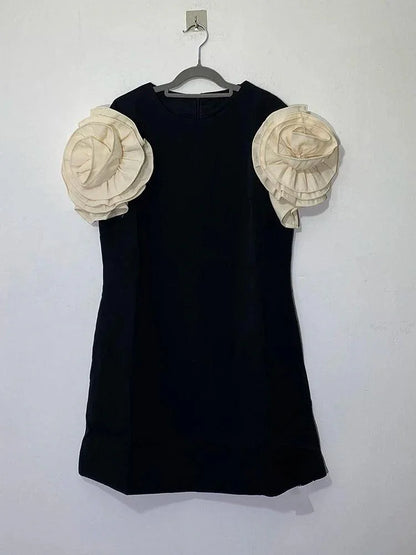 Contrasting Splicing Flower Short Dress -Guocali