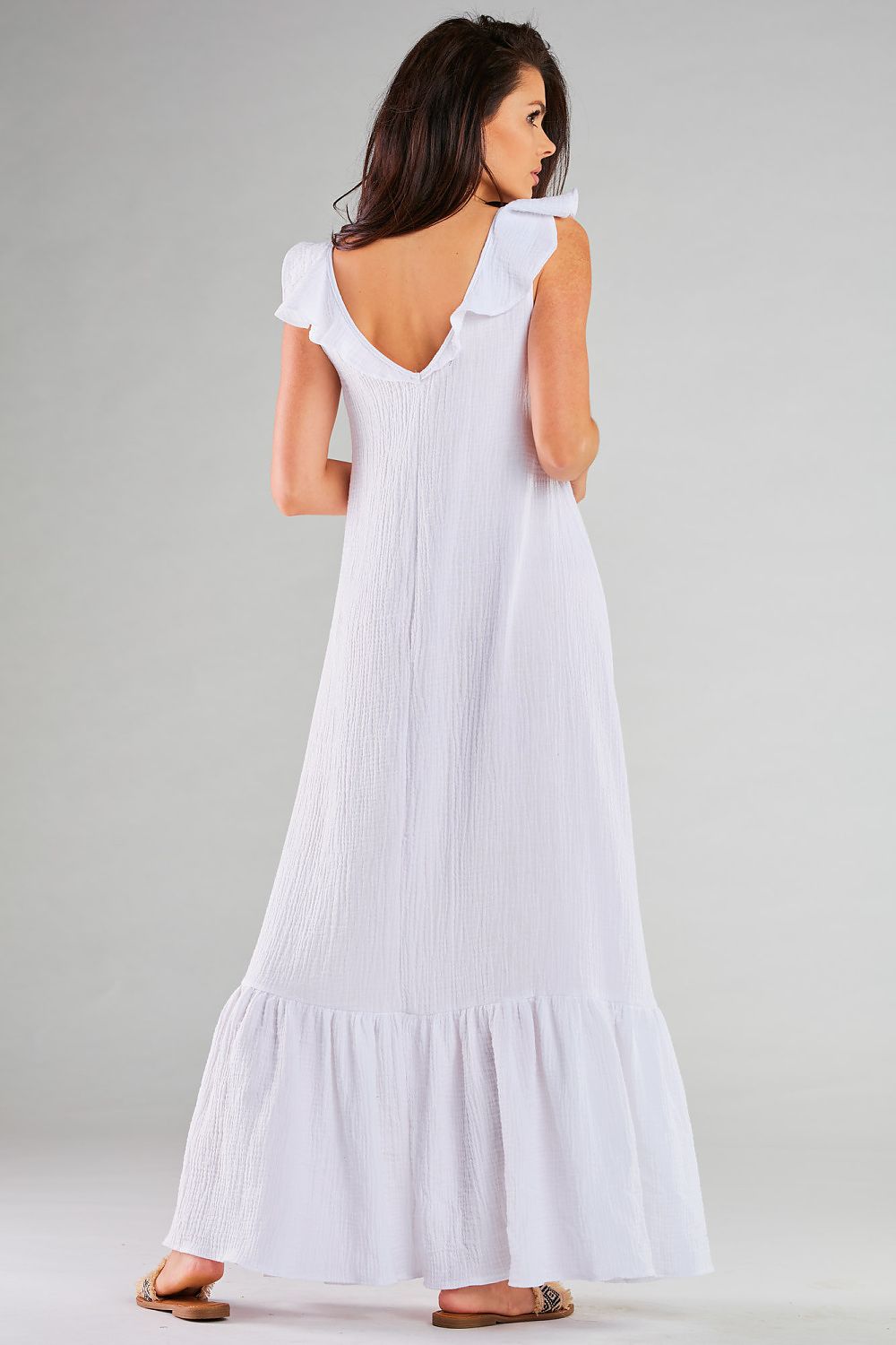 Cotton Maxi Dress – Round Neck, A-Line, Ruffled Hem – Daydress | GUOCALI – view 4