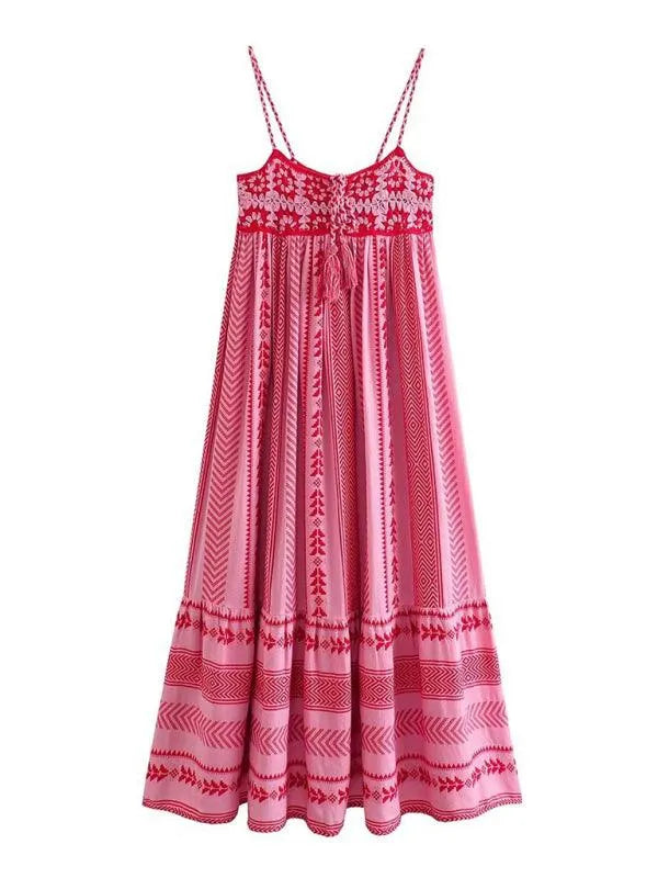 Crochet Patchwork Knitted Ethnic Slip Dress -Guocali